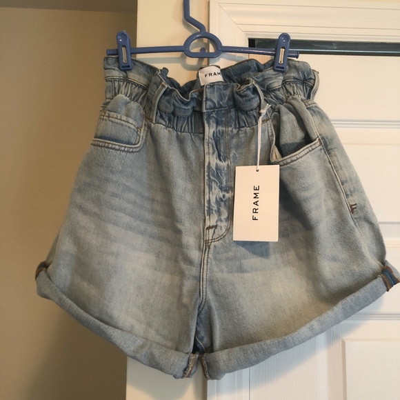 FRAME ELASTIC PAPERBAG DENIM SHORTS